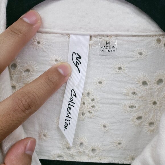 NY Collection Cream Lace Floral Collar Button Down Preppy Top Size M - Picture 4 of 13